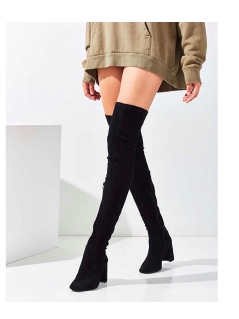 Jeffrey Campbell Black Over-The-Knee Suede Block Heel Boots